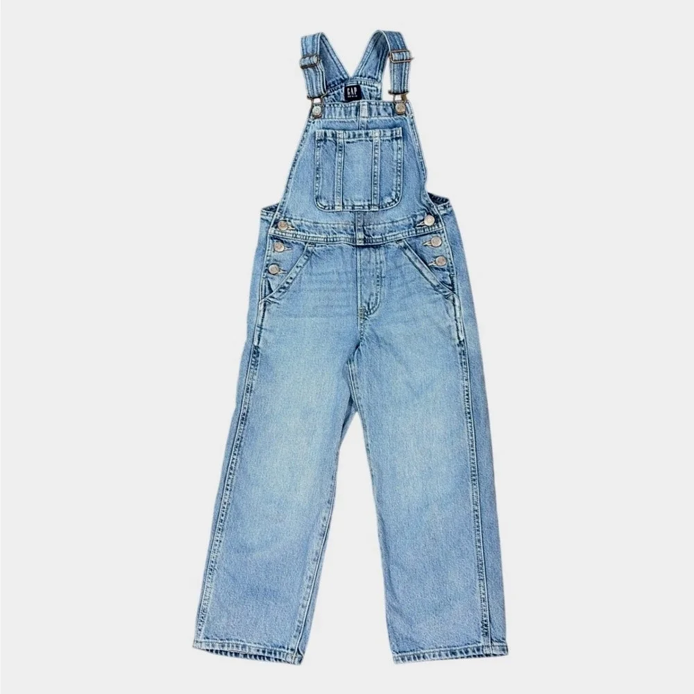 Gap Kids Overalls Denim Bib Adjustable Straps 6-7 Light Blue Classic Workwear